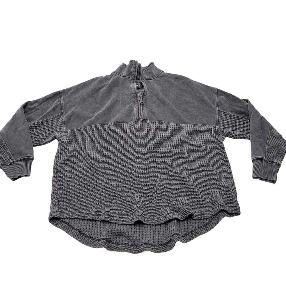 Aerie oversized gray waffle knit zip pullover sweater thermal long sleeve xs
